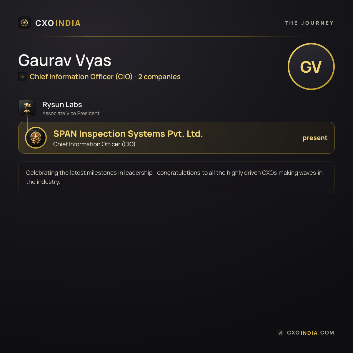 Gaurav Vyas — the career journey to Chief Information Officer (CIO)