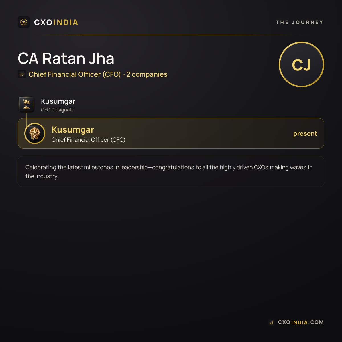 CA Ratan Jha — the career journey to Chief Financial Officer (CFO)