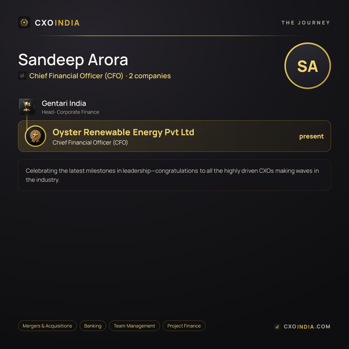 Sandeep Arora — the career journey to Chief Financial Officer (CFO)