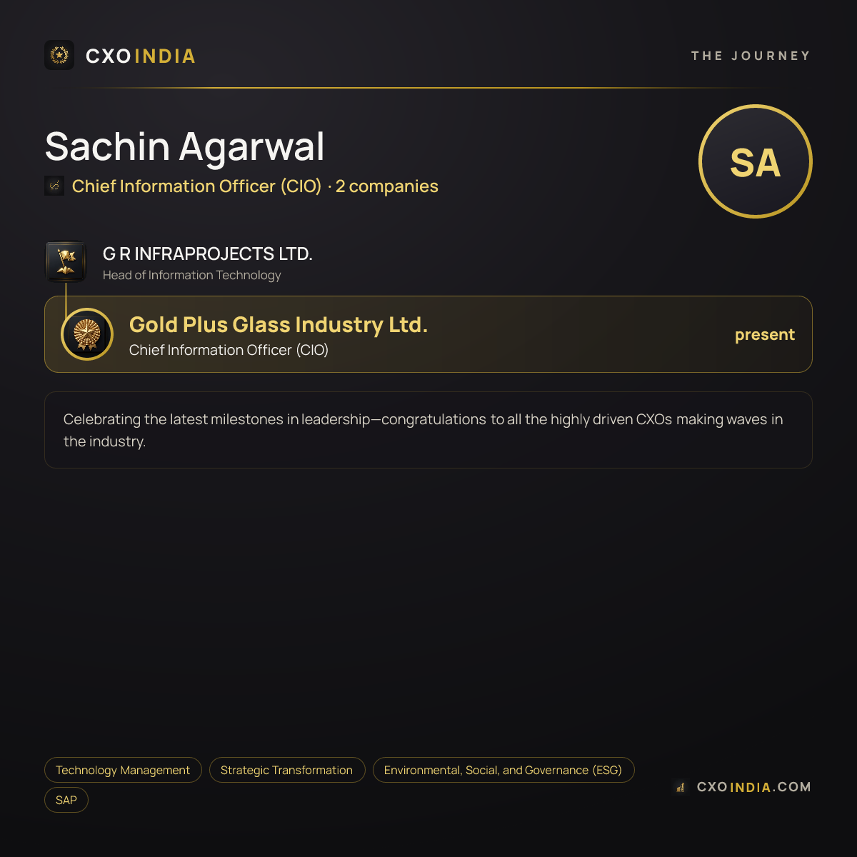 Sachin Agarwal — the career journey to Chief Information Officer (CIO)
